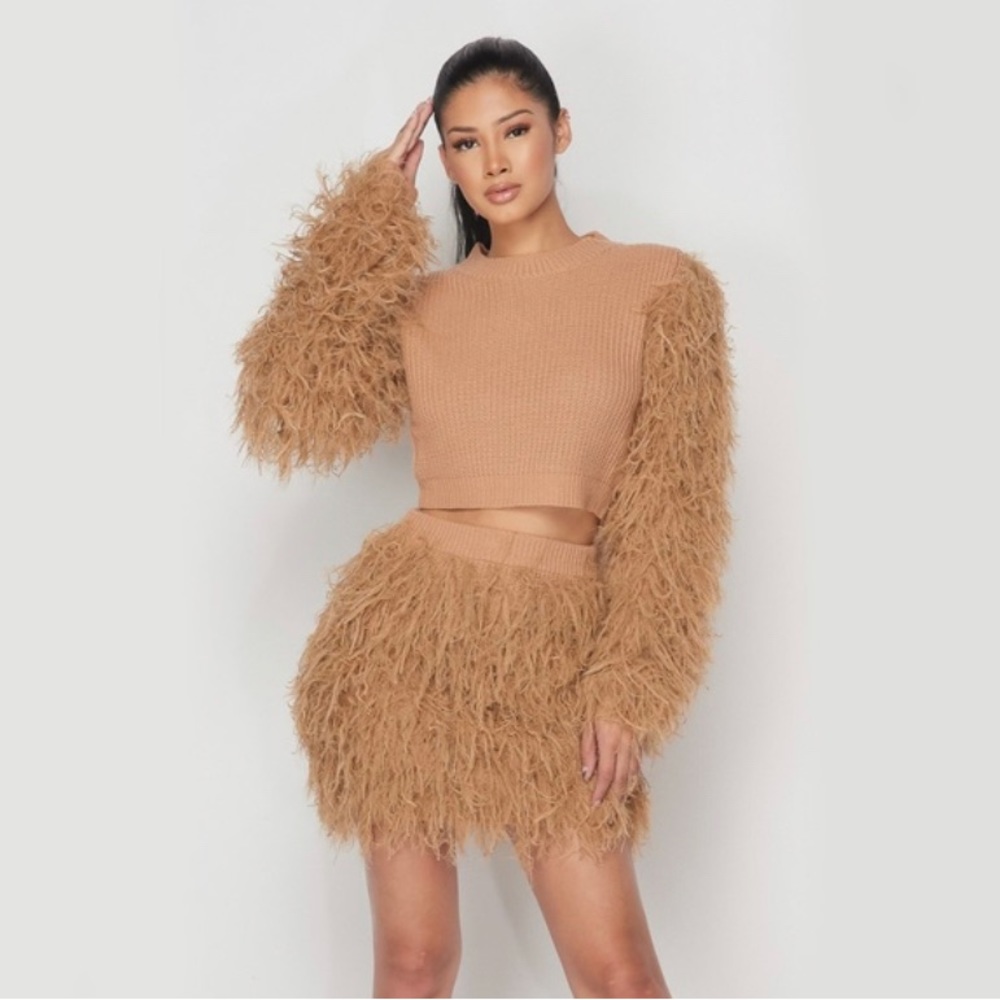 Furry sweater  skirt set